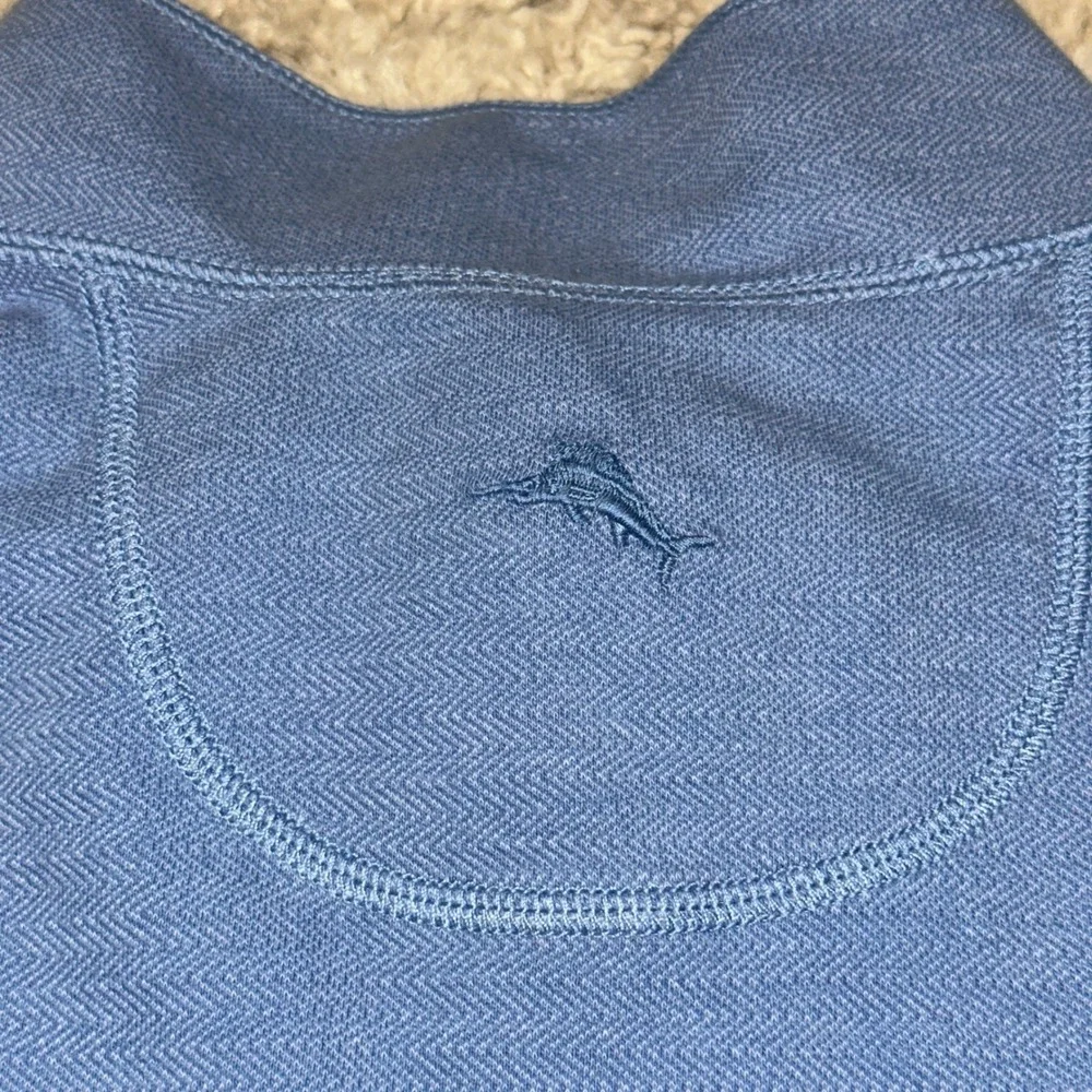 Tommy Bahama Mens Reversible Quarter Zip Pullover Blue Herringbone Marlin XL
